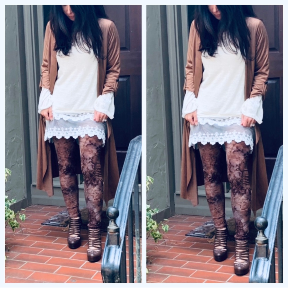 Brown tie dye brushed full length leggings - Picture 7 of 11